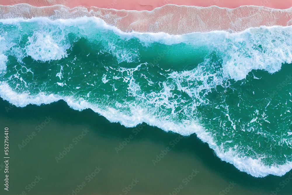 美丽的粉红色海滩的无人机照片的壮观俯视图。世代人工智能。