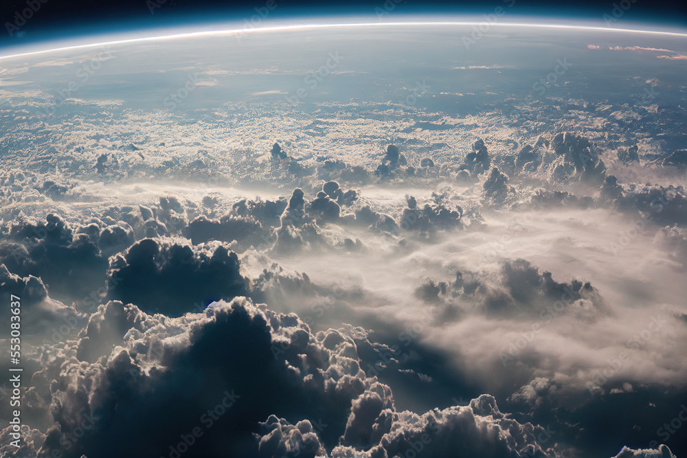 地球上空灿烂的云景，地平线上有星空。世代人工智能。