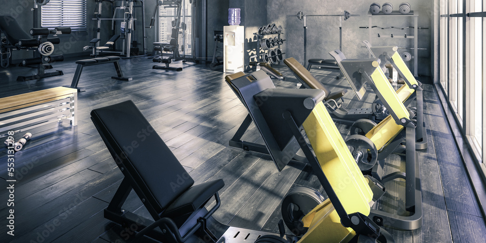 带健身机的健身中心-全景3D可视化