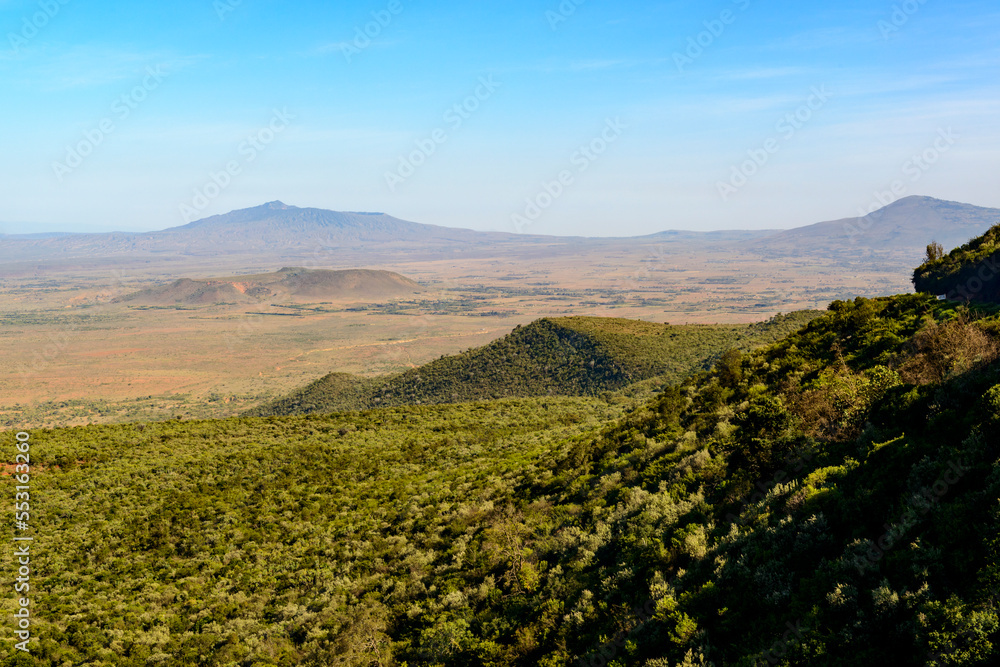 Scenic View of the Great Rift Valley Escarpment between Lake Naivasha and Nairobi. Kikuyu Escarpment