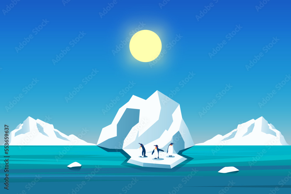 气候变化是真实存在的。企鹅在融化的山冰和白天病媒时海平面上升