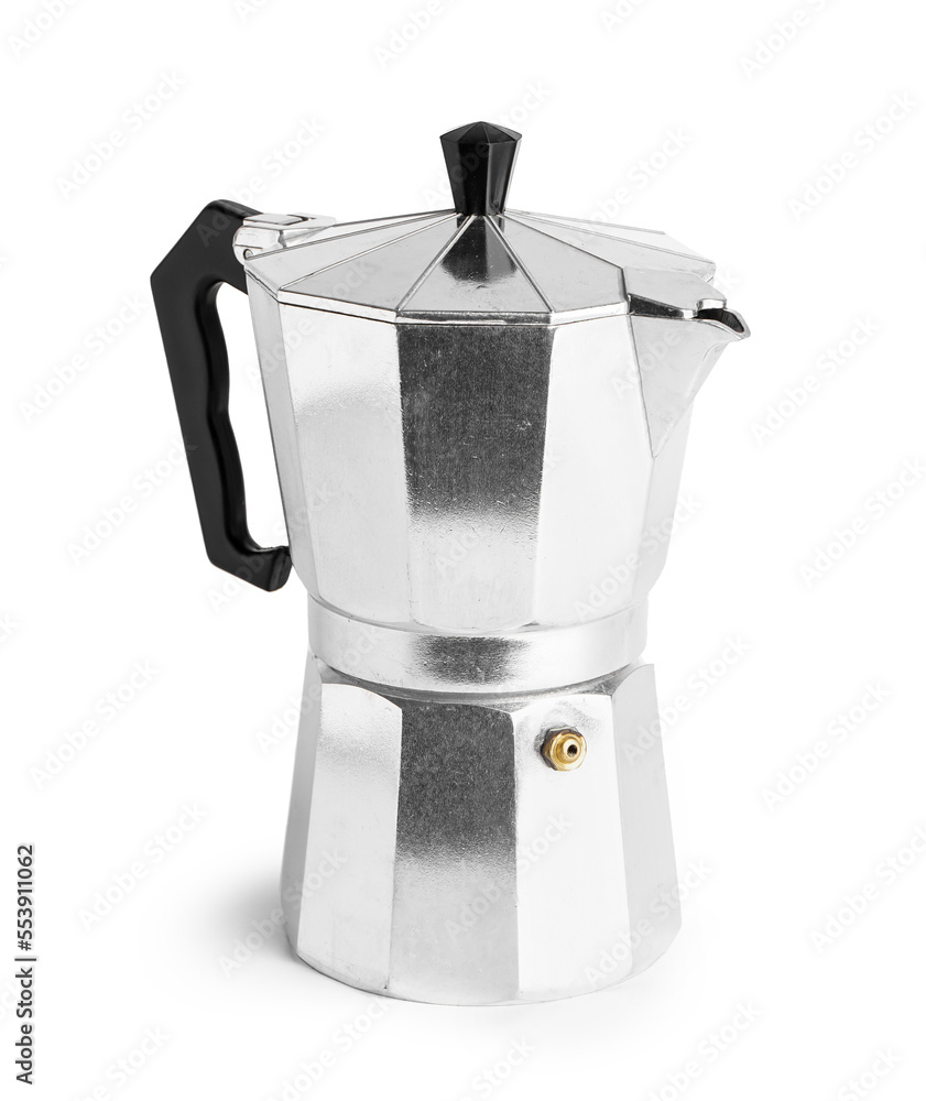 Geyser coffee maker on white background
