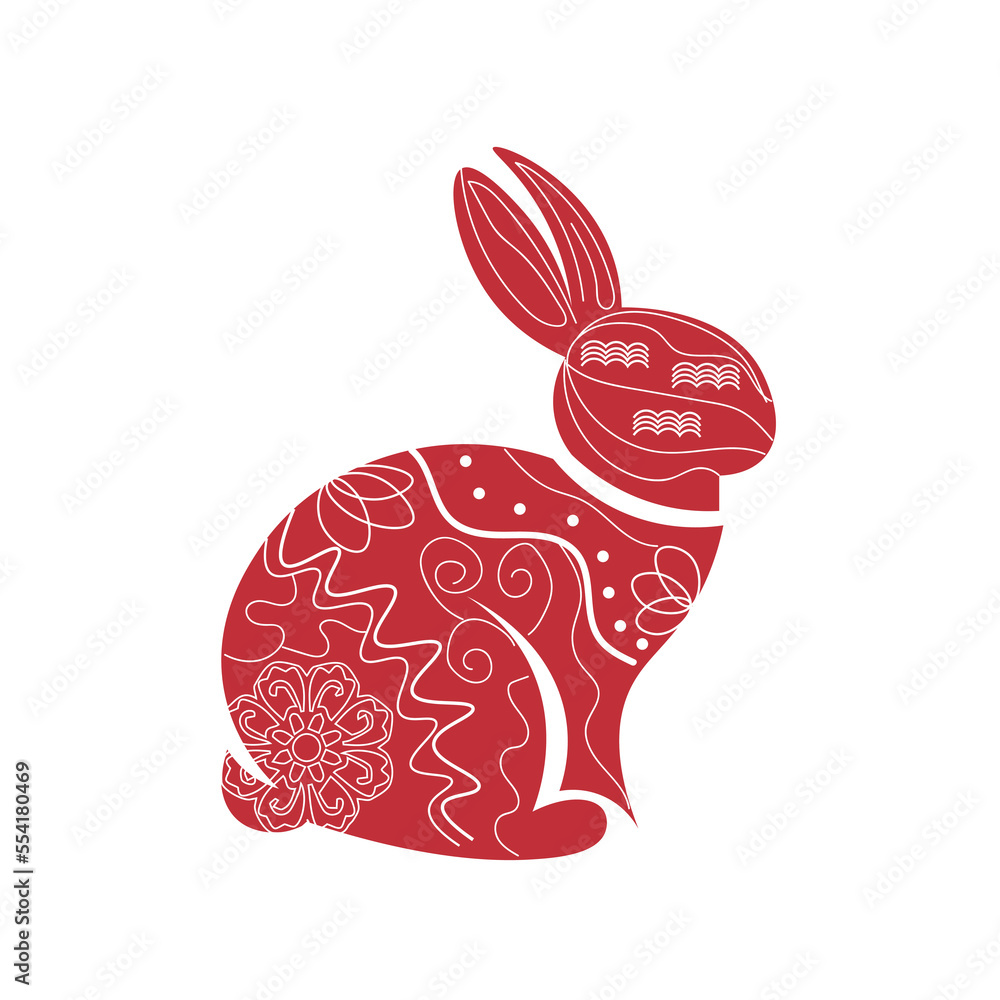 白色背景的红色中国新年兔子