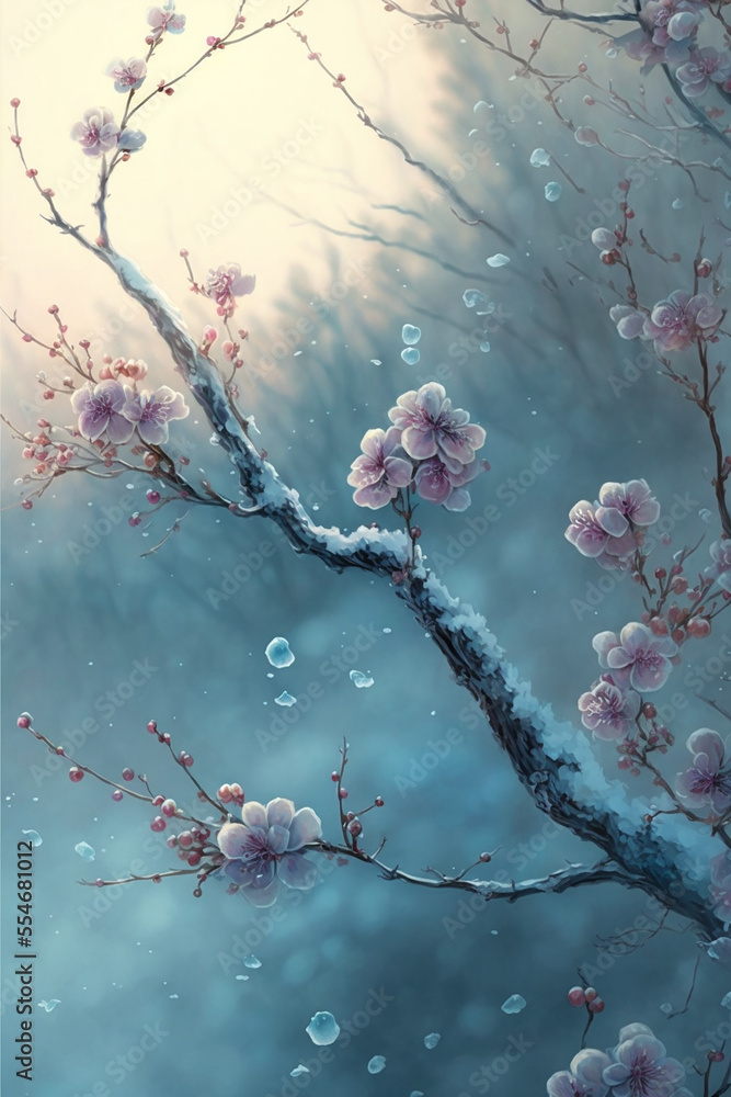 冰封的自然，梅花树。世代的爱