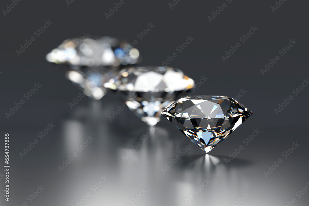 Diamonds group placed on glossy background 3d Rendering