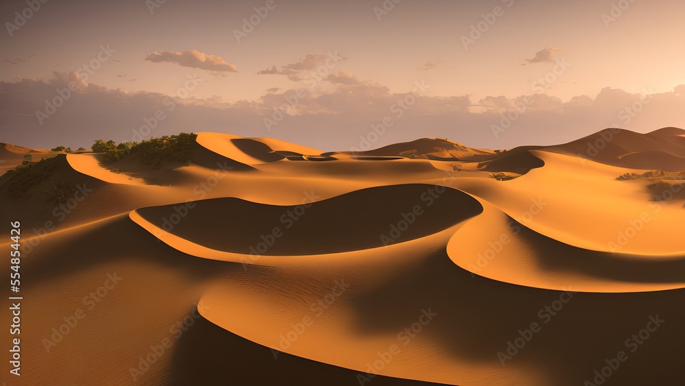 生成人工智能，日落时沙漠逆天美景