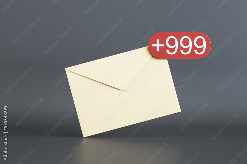 Full email box, received notifications and newsletter ideas concept with beige paper envelope with w