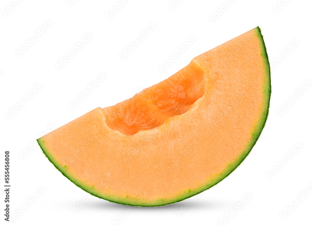 Slice of cantaloupe melon isolated on white background.