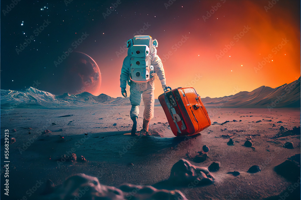 宇航员前往另一个星球的插图，Generative Ai