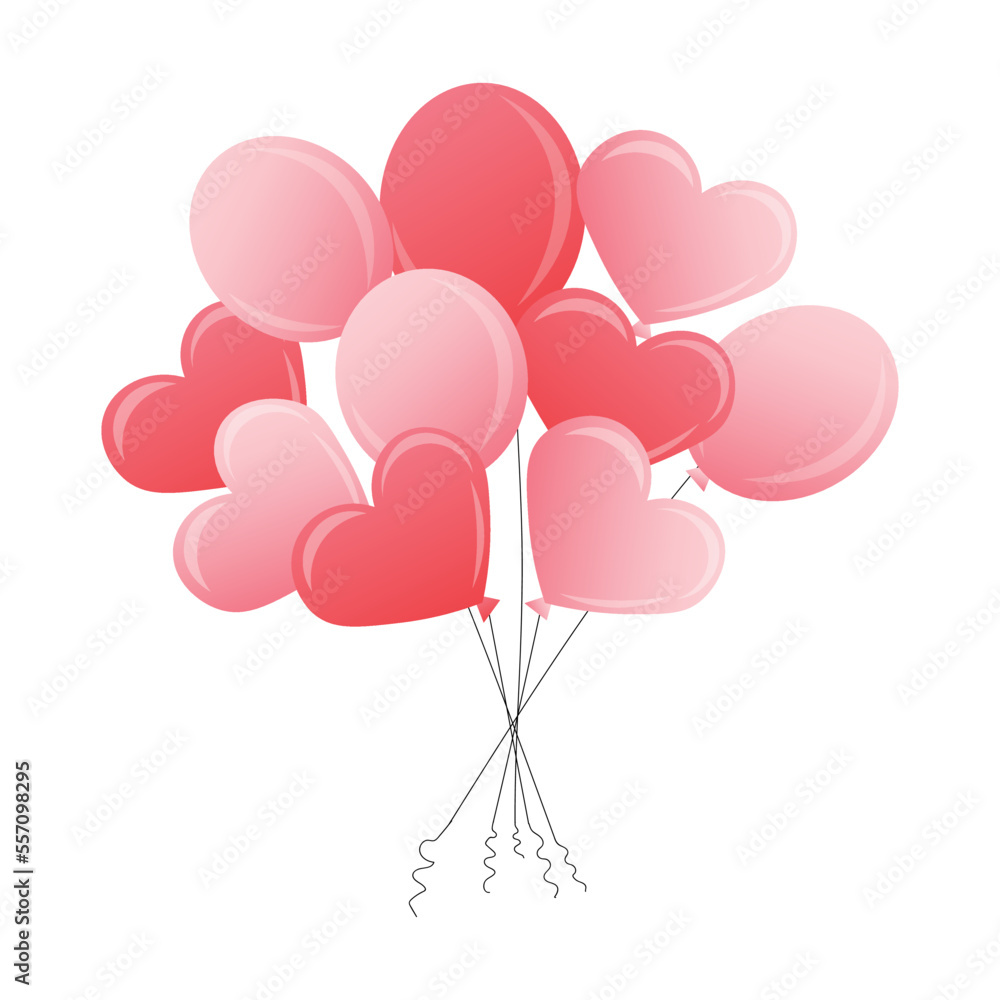 Pink balloons for Valentines Day on white background