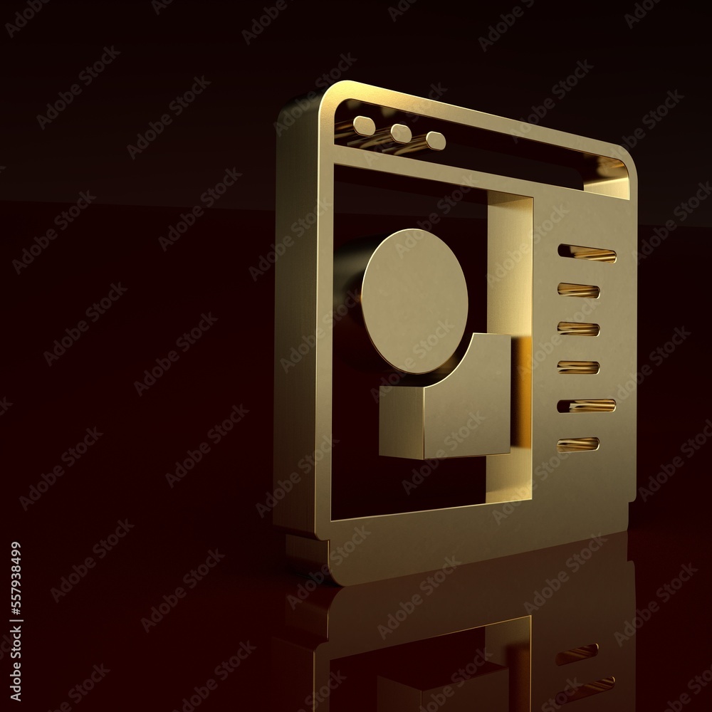 Gold 3D printer software icon isolated on brown background. 3d printing. Minimalism concept. 3D rend