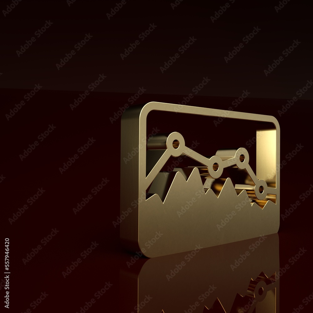 Gold Music wave equalizer icon isolated on brown background. Sound wave. Audio digital equalizer tec