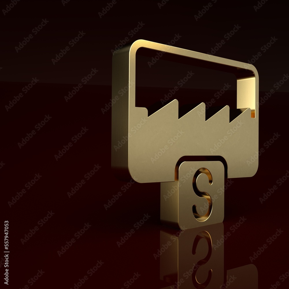 Gold Music wave equalizer icon isolated on brown background. Sound wave. Audio digital equalizer tec