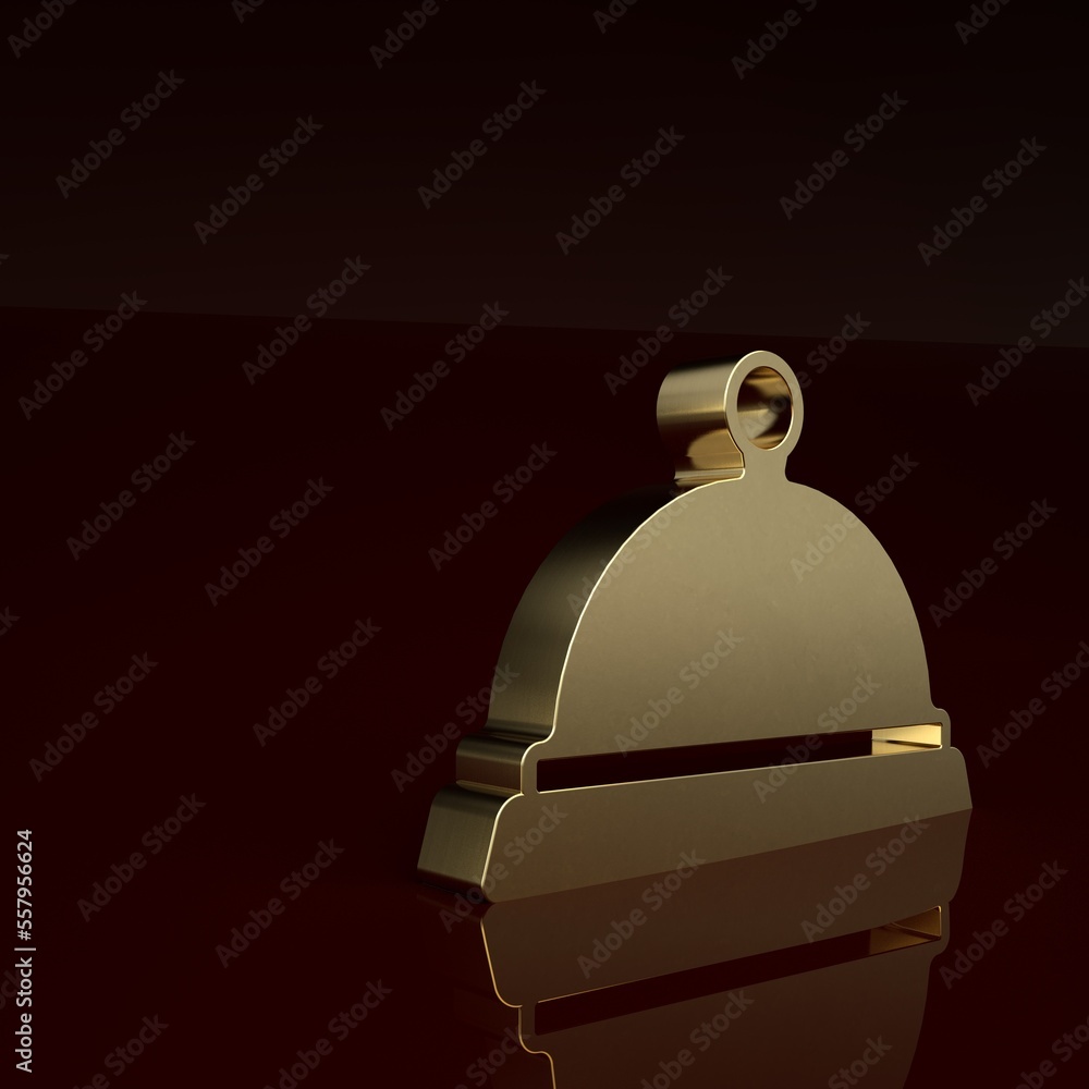 Gold Covered with a tray of food icon isolated on brown background. Tray and lid sign. Restaurant cl
