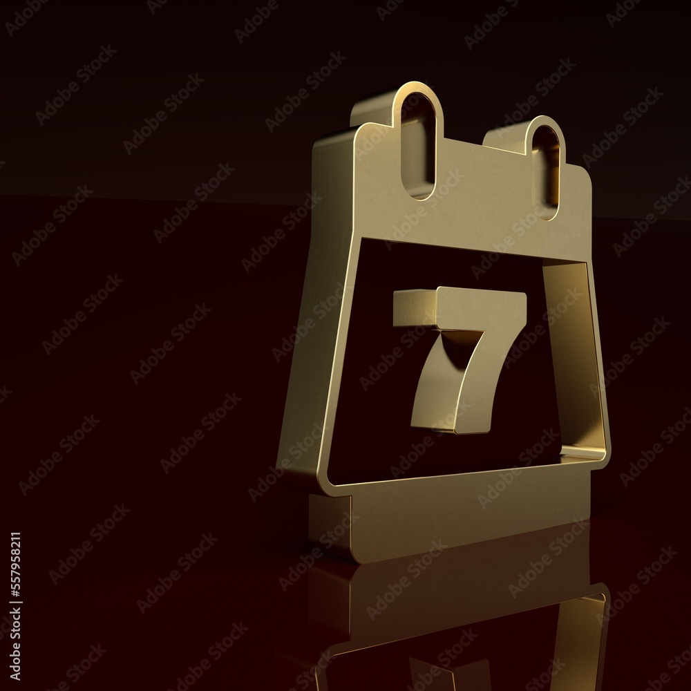 Gold Hotel booking calendar icon isolated on brown background. Minimalism concept. 3D render illustr
