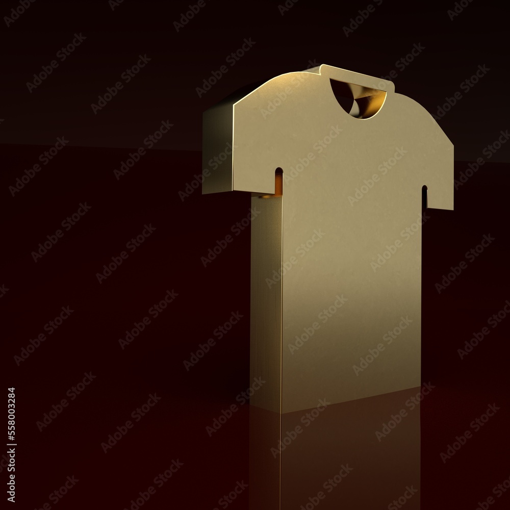 Gold T-shirt icon isolated on brown background. Minimalism concept. 3D render illustration