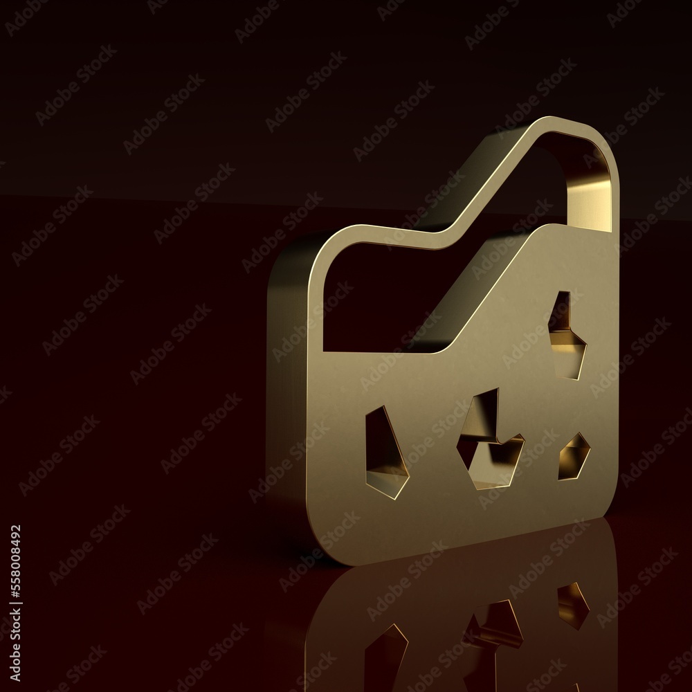 Gold Ground icon isolated on brown background. Minimalism concept. 3D render illustration