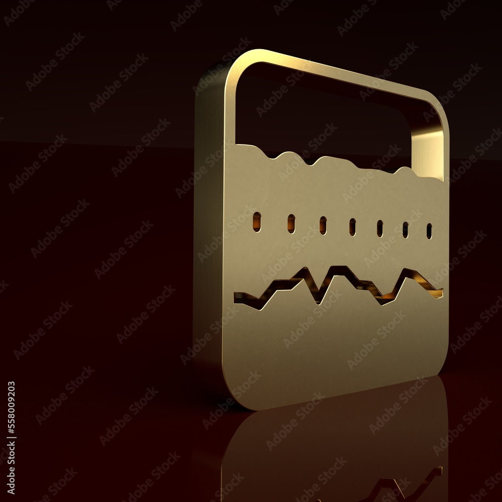 Gold Soil ground layers icon isolated on brown background. Minimalism concept. 3D render illustratio