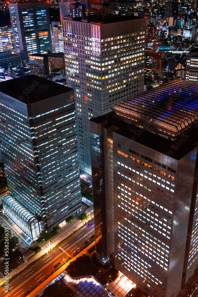 摩天大楼耸立在日本东京西新宿的夜景之上