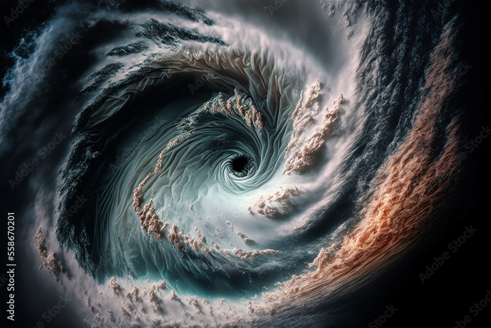 太空中的气旋眼视图。巨大的飓风背景。世代ai