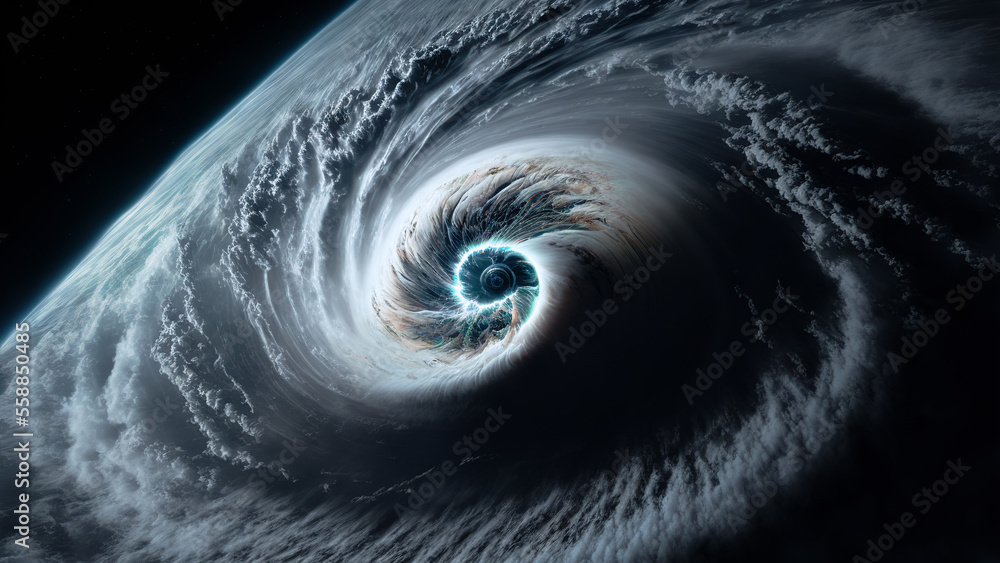 View of a cyclone eye from space. Giant hurricane background. Generative ai