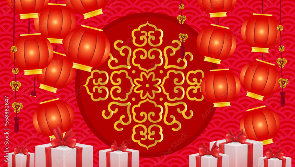 2023 Chinese New Year poster with decorate background.