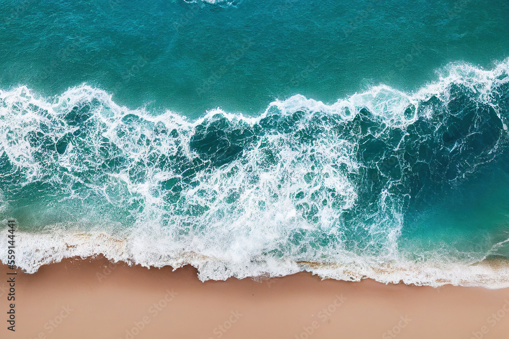 壮观的海滩无人机照片，带来清新和平静的概念。生成人工智能。