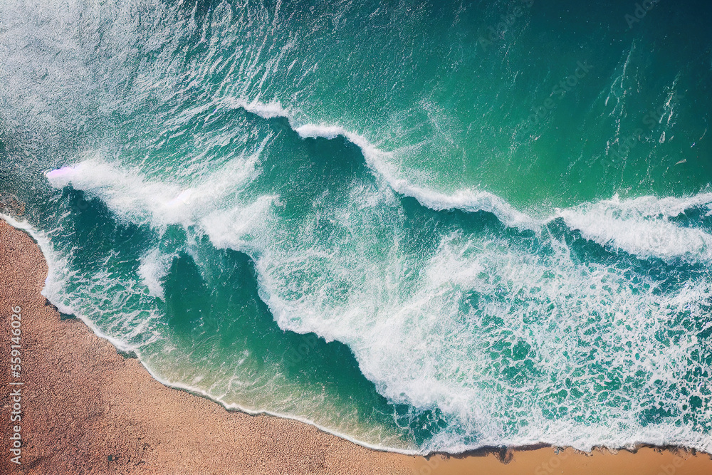 壮观的海滩无人机照片，带来清新和平静的概念。生成人工智能。