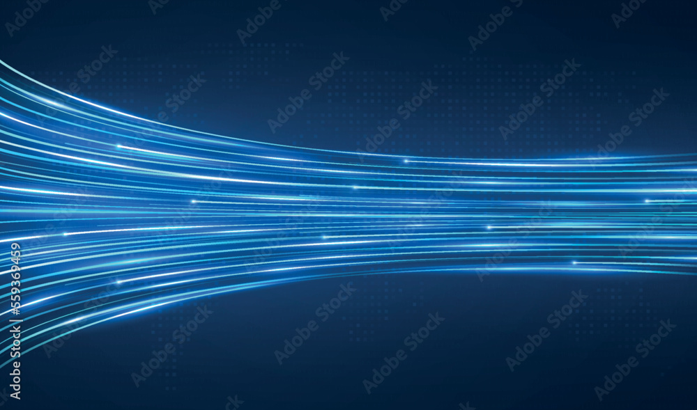 带发光的高速移动蓝色条纹，无线数据线，高速互联网。动态移动