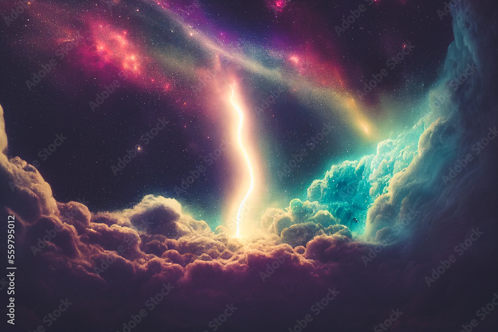 光彩夺目的外太空充满活力的彩色星际宇宙，奇异而梦幻的宇宙光