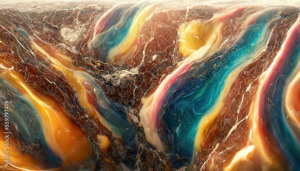 绚丽鲜艳的大理石奢华抽象背景，波浪状纹理，流体-液体-固体状图案