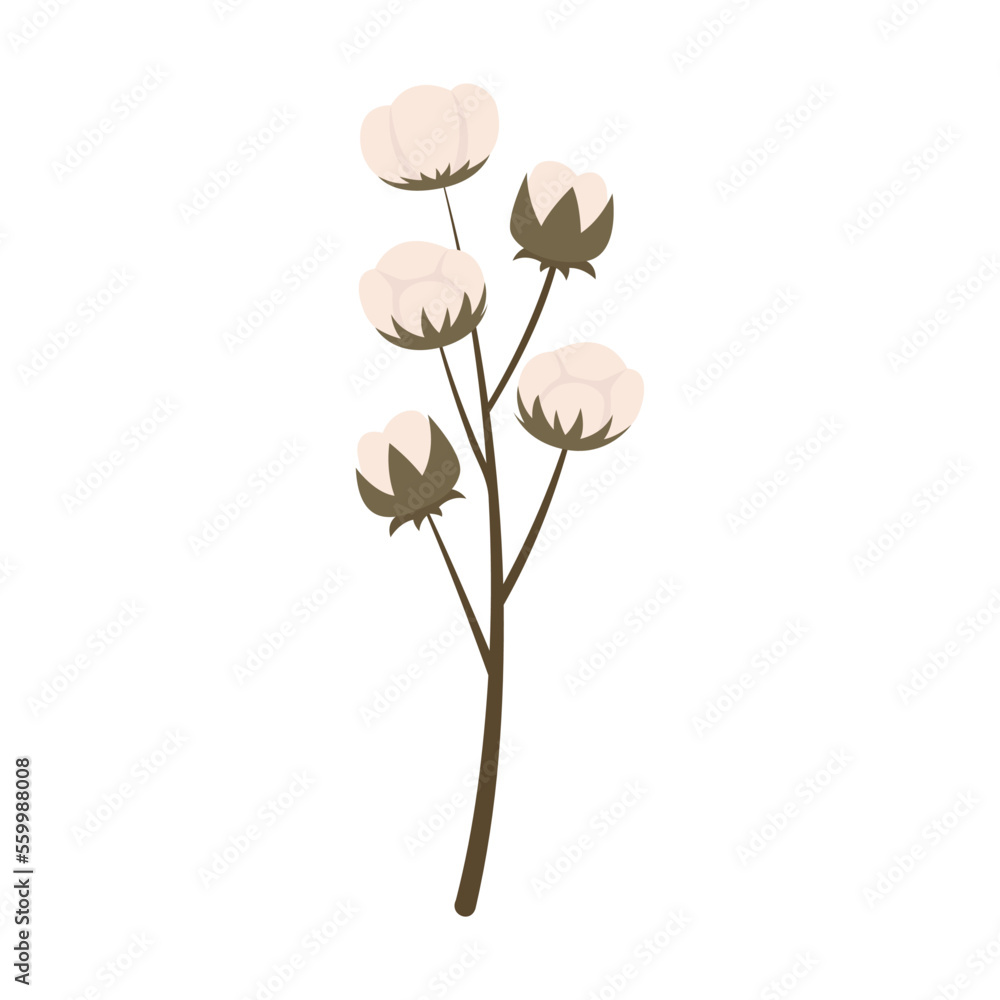 Autumn bouquet flowers, tree branches on white background. Dry autumn leaves and plant vector illust