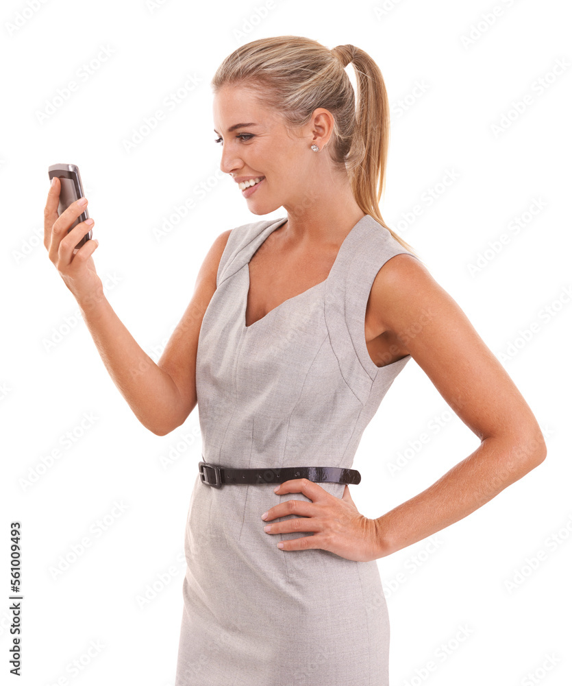 Business woman, smartphone or video call on isolated white background in job interview, recruitment 