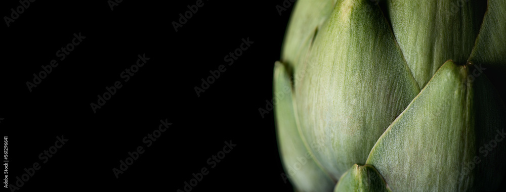 Artichoke close up. Fresh raw organic green Artichokes closeup. Isolated on black background. Health