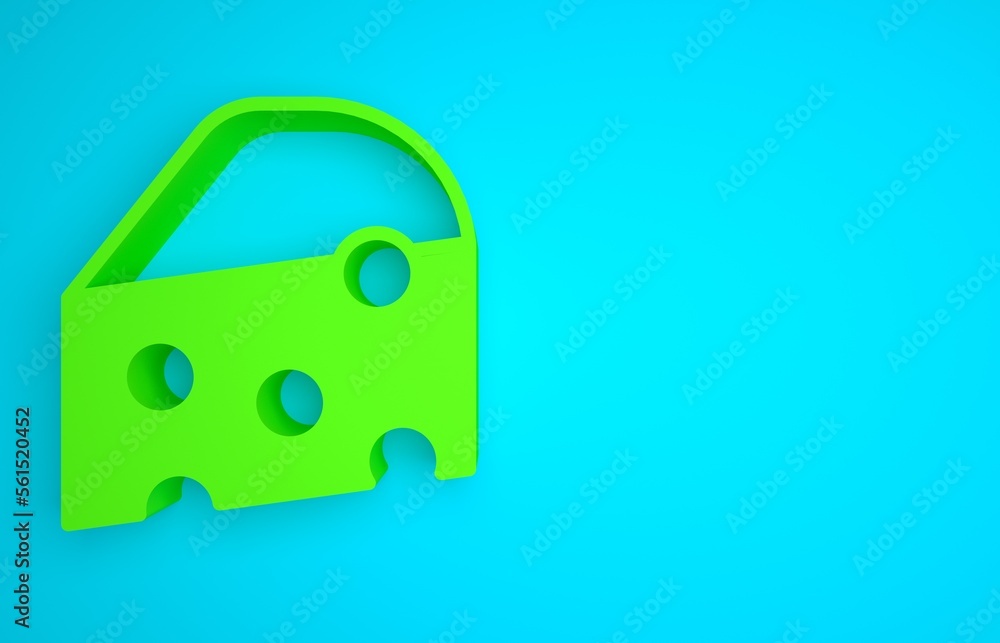 蓝色背景上隔离的绿色奶酪图标。极简主义概念。3D渲染插图