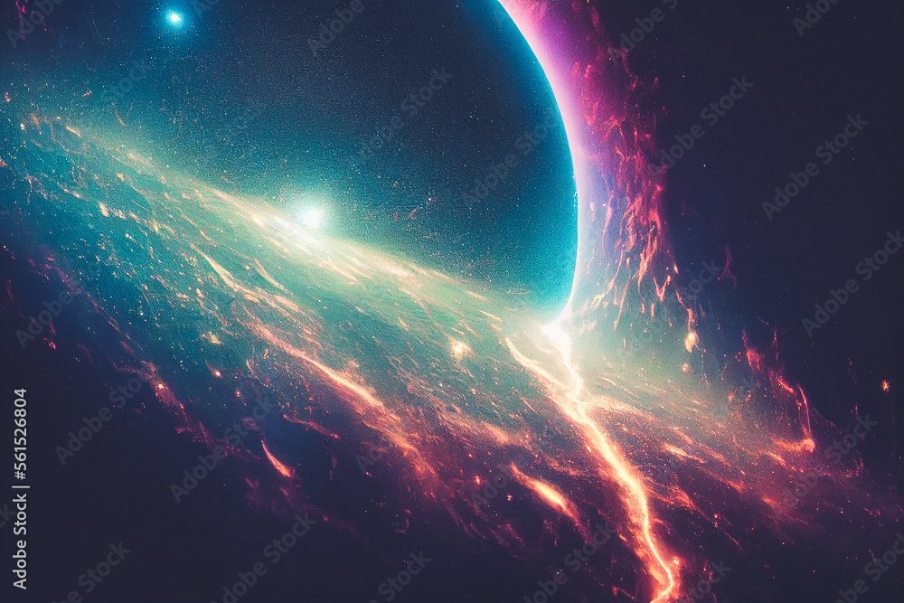 光彩夺目的外太空充满活力的彩色星空宇宙，奇异而梦幻的宇宙光