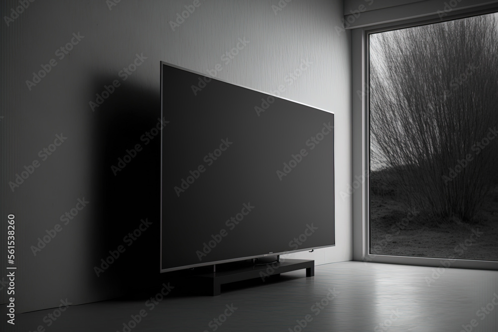 客厅墙上挂着一台空的led电视。生成AI