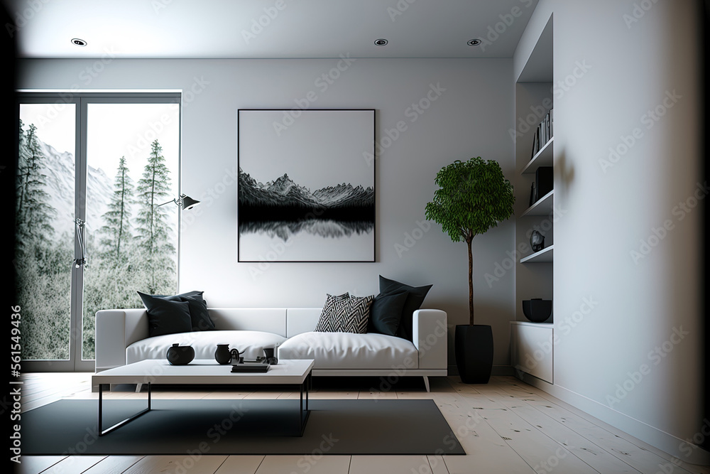 Illustration of a Modern Minimalist Livingroom Decoration. Generative AI