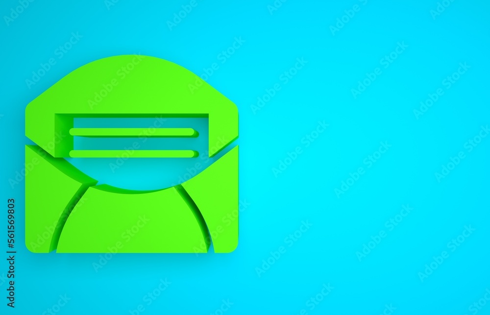 绿色邮件和电子邮件图标在蓝色背景上隔离。信封符号电子邮件。电子邮件标志。