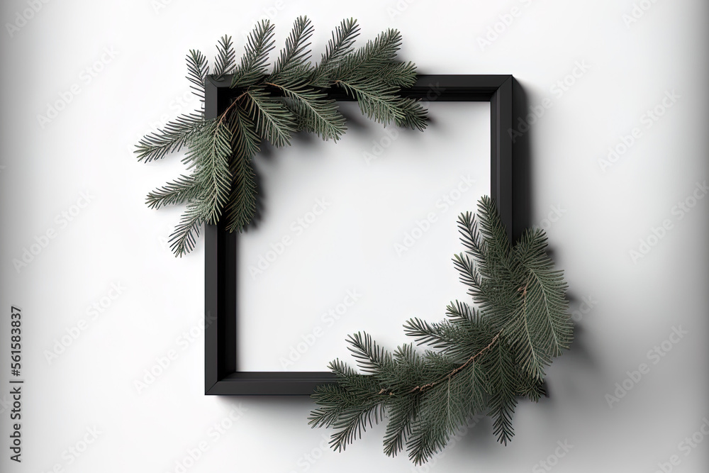 圣诞作文。圣诞树的树枝在白底黑框中。正方形，f