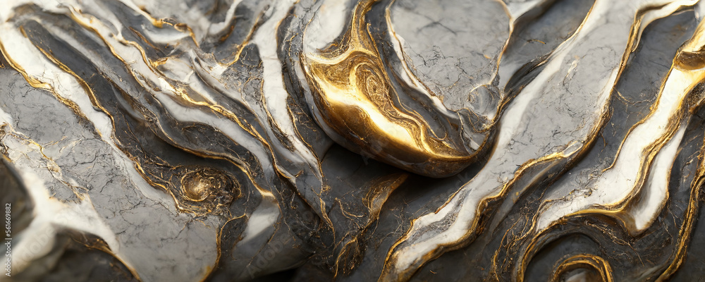 Splendid modern marbling painting abstract design of black and gold wavy veins pattern texture marbl