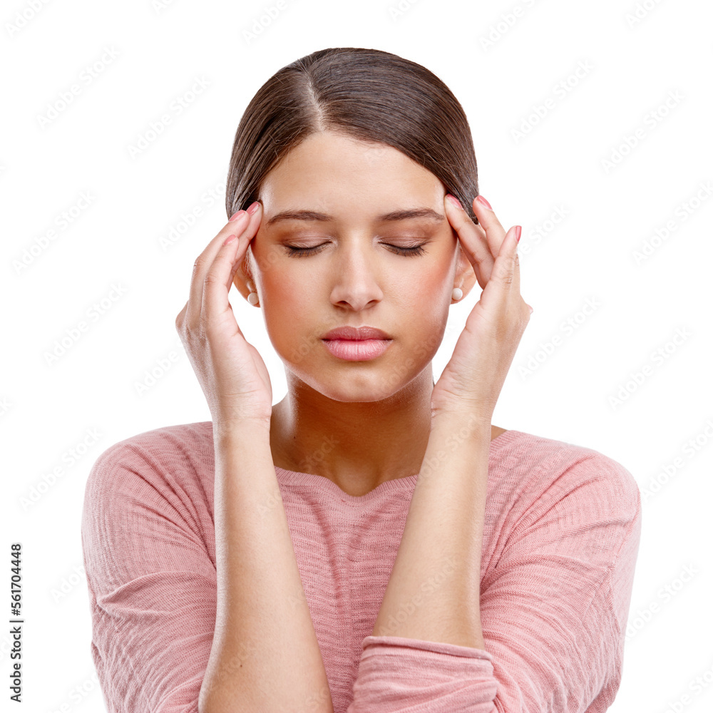头痛、压力和沮丧的女性在痛苦中遭受焦虑、抑郁和倦怠
