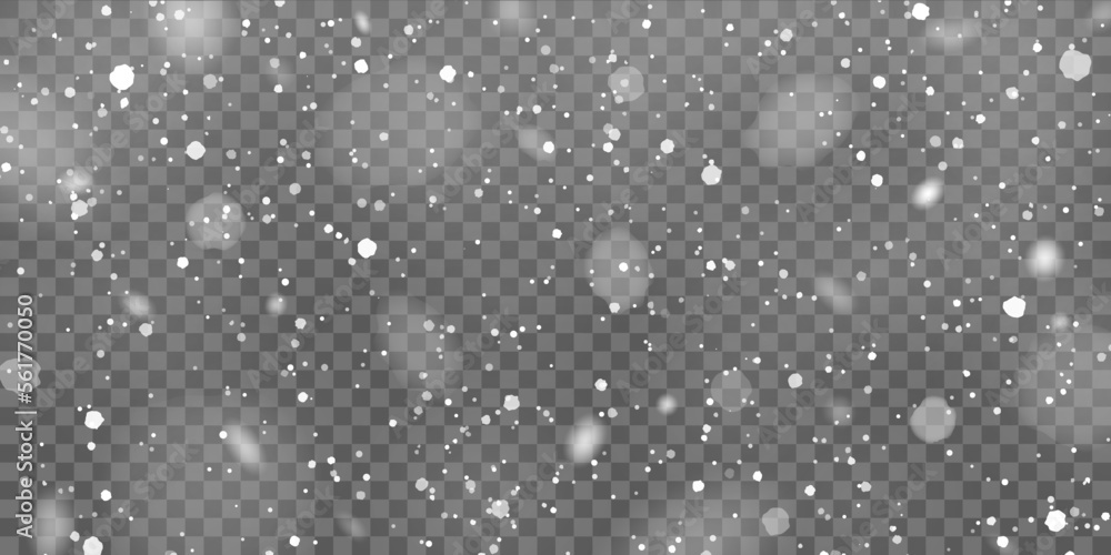 Large falling winter snow flakes. Vector