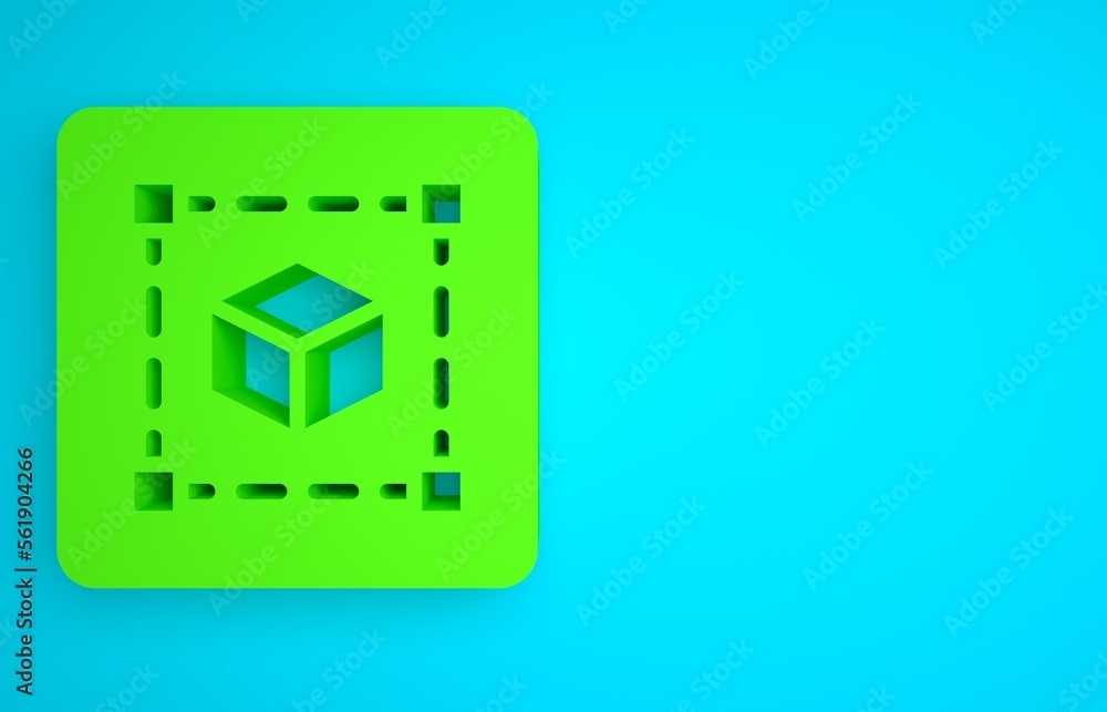 Green Geometric figure Cube icon isolated on blue background. Abstract shape. Geometric ornament. Mi