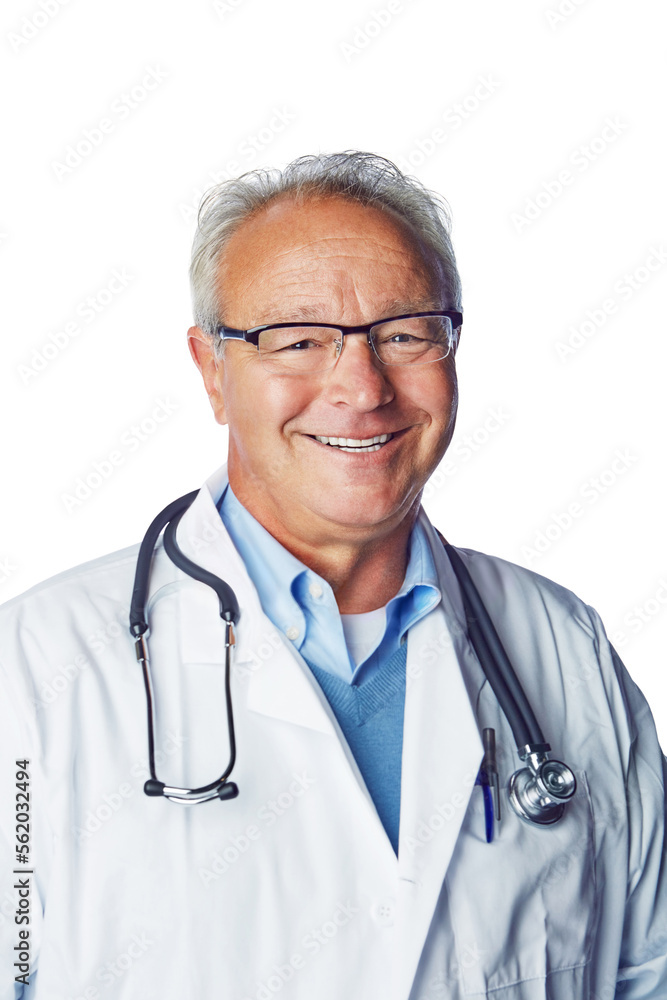 Healthcare, doctor and portrait of senior man in studio for medical, goals and white background spac