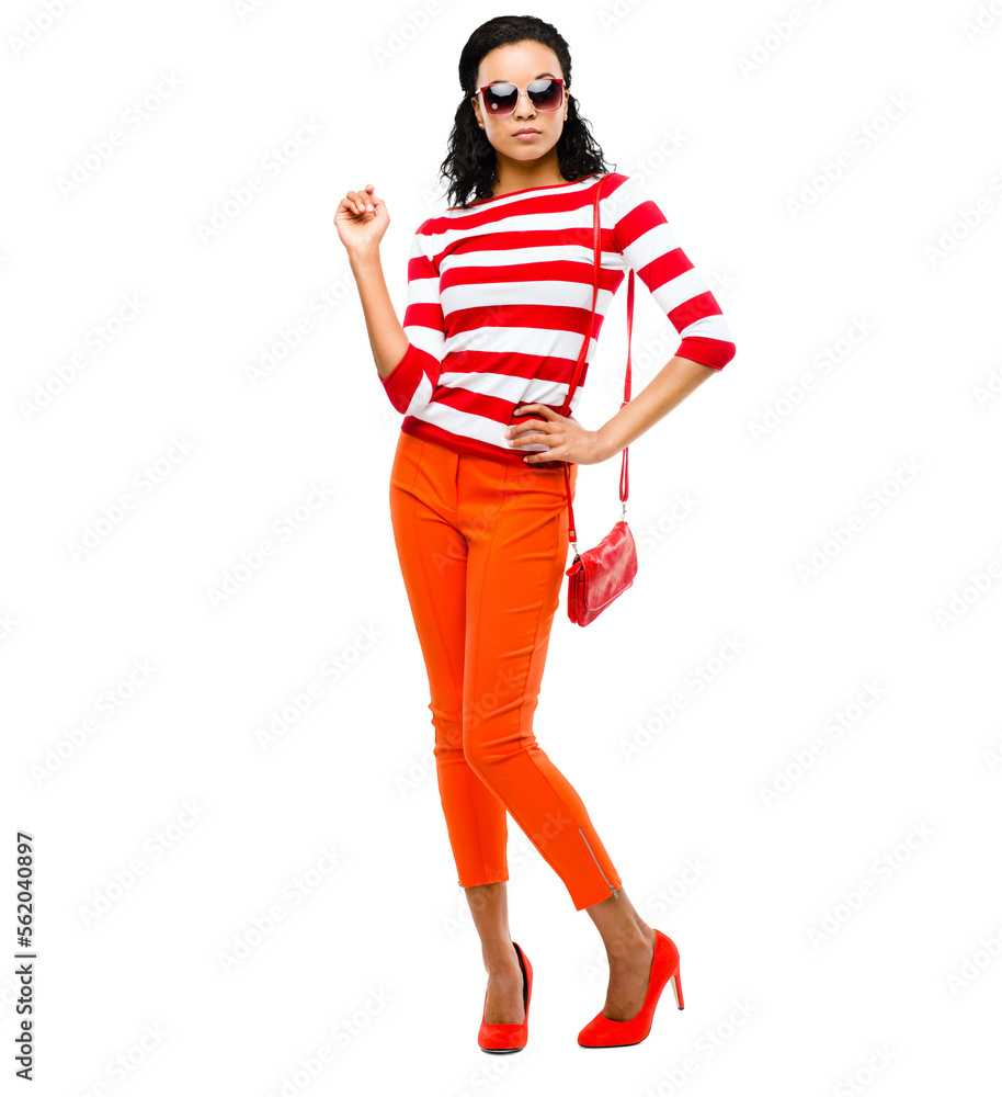PNG of a woman posing in a fancy outfit isolated on a PNG background.