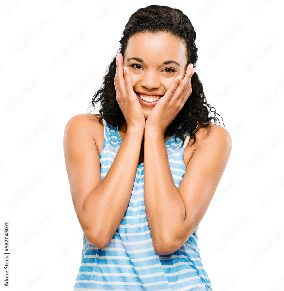 PNG of a happy young woman posing isolated on a PNG background.