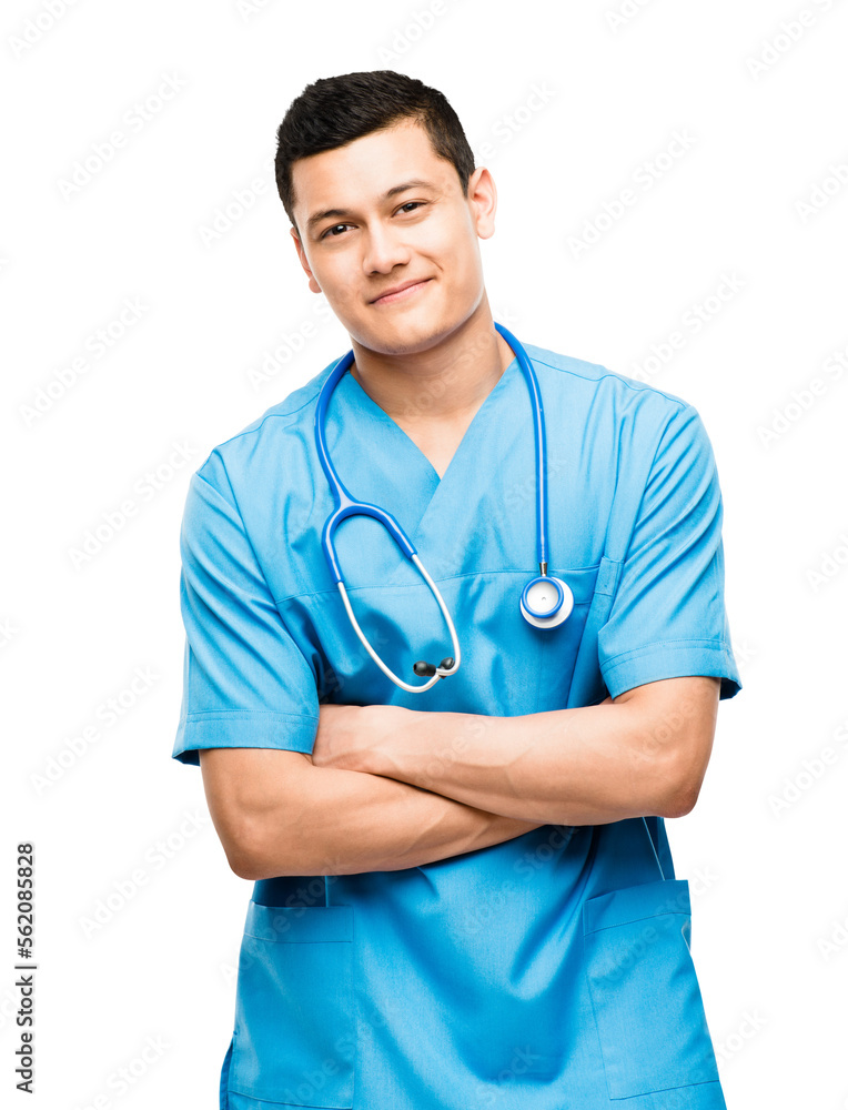A young male nurse isolated on a PNG background.