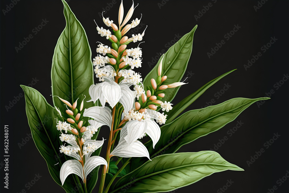 白头翁属植物、白蒜百合或白姜百合或蝴蝶百合的花朵