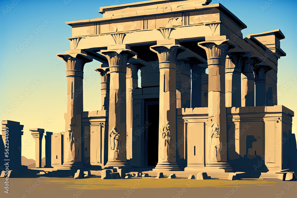 An image of the Temple of Sobek in Kom Ombo, Aswan, Egypt, taken from the whole front. Generative AI